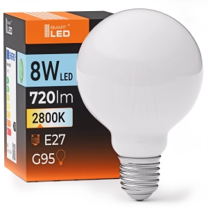 Żarówka LED E27 G95 8W 720 lm Barwa Ciepła 2700K Bańka Filament Biała Milky