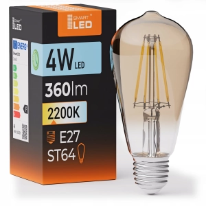 Żarówka LED E27 ST64 4W 360lm Barwa Ciepła 2200K Filament Dekoracyjna Retro
