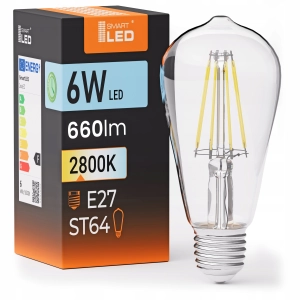 Żarówka LED E27 ST64 6W 660lm Barwa Ciepła 2800K Filament Edison Długa 230V