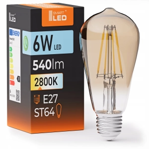 Żarówka LED E27 ST64 6W 540 lm Barwa Ciepła 2800K Filament Edison Retro