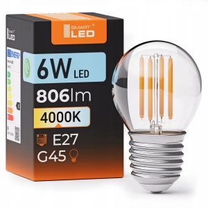 Żarówka LED E27 G45 6W 806 lm Barwa Neutralna 4000K Kulka Filament Edison