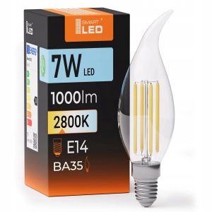 Żarówka LED E14 BA35 7W 1000 lm Barwa Ciepła 2800K Świeczka Świeca Filament