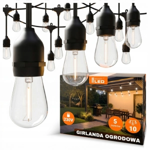 Girlanda Ogrodowa Świetlna 5M 10X Żarówka LED E27 Łańcuch Wodoszczelna