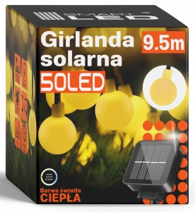 Girlanda Solarna Ogrodowa Lampki Solarne 50x Żarówka LED na Balkon 9m IP67