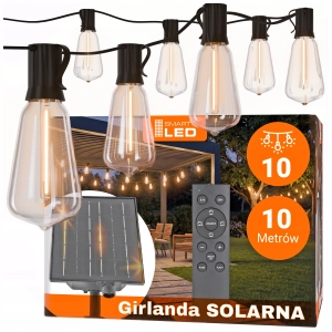 Girlanda Solarna Ogrodowa Lampki Solarne LED 10m 10x Żarówka E12 + Pilot