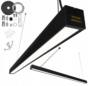 Lampa sufitowa wisząca liniowa LED biurowa 60W 2M mocna jasna czarna