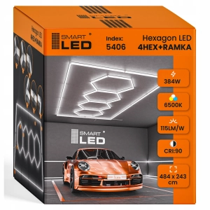 Lampa LED Hexagon Sufitowa Panel Oświetlenie Do Garaż Warsztat 484 x 243 cm