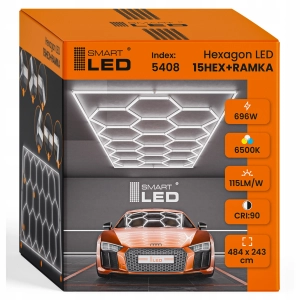 Lampa LED Hexagon Sufitowa Panel Oświetlenie Do Garaż Warsztat 484 x 243 cm