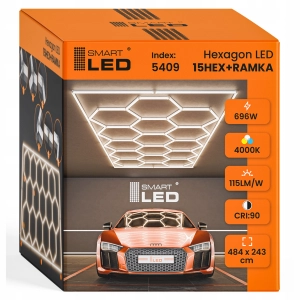 Lampa LED Hexagon Sufitowa Panel Oświetlenie Do Garaż Warsztat 484 x 243 cm