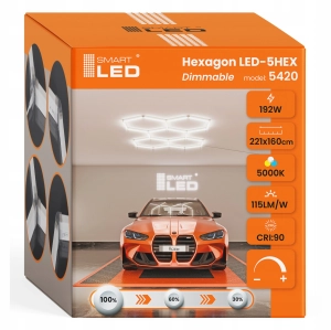 Lampa LED Hexagon 192W Sufitowa Oświetlenie do Garaż Ściemniacz 221 x 160cm