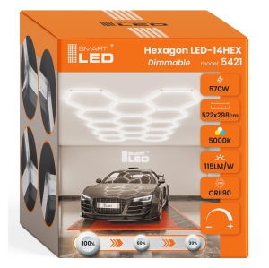 Lampa LED Hexagon 570W Sufitowa Oświetlenie do Garaż Ściemniacz 522 x 298cm