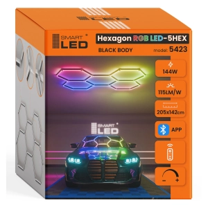 LAMPA LED HEXAGON Sufitowa 144 W RGB Plafon do Garażu Biura Pilot Aplikacja