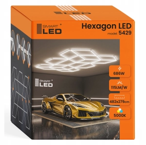 LAMPA LED HEXAGON Sufitowa 686 W Oświetlenie do Garaż Warsztat 482 x 279 cm