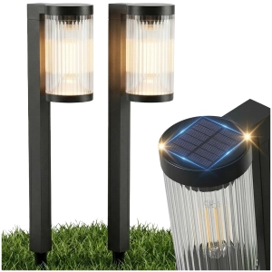 Lampa Solarna LED Ogrodowa Słupek Wbijana Czujnik Zmierzchu Ryflowana SŁUP