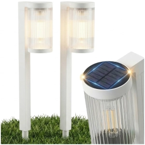 2x Lampa Solarna LED Ogrodowa Słupek Wbijana Czujnik Zmierzchu Ryflowana