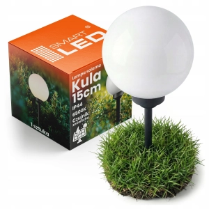Lampa Solarna Ogrodowa LED Kula Biała Wbijany Słupek 15cm Czujnik Zmierzchu