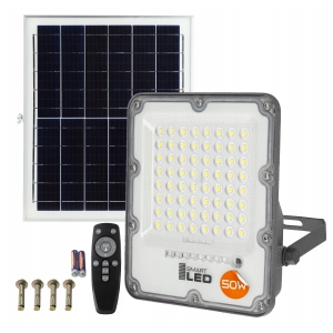 Lampa Solarna Halogen Naświetlacz Zewnętrzny LED Czujnik Zmierchu Pilot 50W