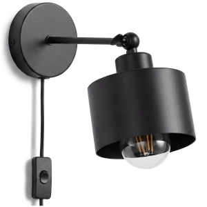 Kinkiet Ścienny LED Lampa Ścienna E27 Włącznik Kabel Oprawa SPOT Czarny