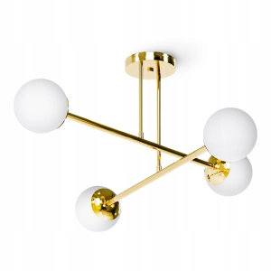 Lampa Wisząca Złota Sufitowa LED 4x E27 Biała Kule Natynkowa Szklana Salon