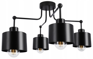 Lampa wisząca sufitowa LED plafon żyrandol 4X E27 retro czarna