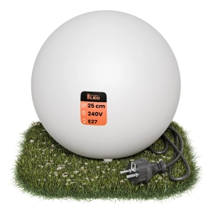 Lampa Ogrodowa Kula Do Ogrodu LED Biała Wbijana Przewód 230V E27 25cm IP65