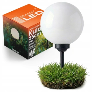 Lampa Solarna Ogrodowa LED Kula 25cm Słupek Wbijana Czujnik Zmierzchu Ogród