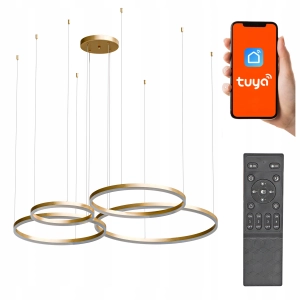 Złota Lampa Sufitowa LED Wisząca Ring TUYA Aplikacja Na Telefon Pilot 272W