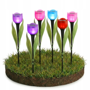 Lampa Solarna LED Ogrodowa Tulipany Czujnik Zmierzchu Słupek Wbijana Ogród