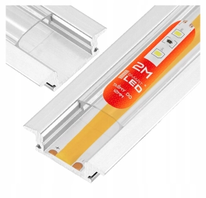 PROFIL aluminiowy do taśma LED srebrny wpuszczany + klosz 2M przeźroczysty
