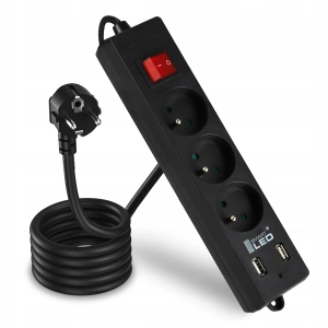 Przedłużacz Listwa Zasilająca Sieciowa 3M 3 gniazda 230V 2X USB Ładowarka