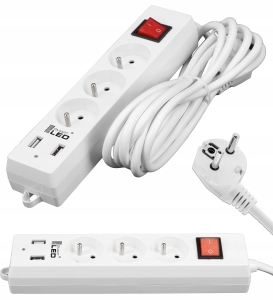 Przedłużacz Listwa Zasilająca Sieciowa 3 Metry 3 Gniazda 2X USB Ładowarka
