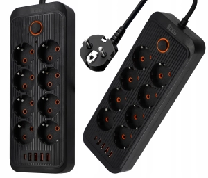 Przedłużacz Listwa Zasilająca Sieciowa 2M 8 Gniazd 230V + 4X USB Ładowarka