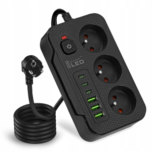 Przedłużacz Listwa Zasilająca Sieciowa 3 Gniazda 230V 3M 6x USB Ładowarka