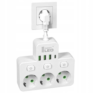 Przedłużacz Listwa Zasilająca Rozdzielacz Rozgałęźnik 3 Gniazda 230V 4x USB