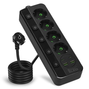 Przedłużacz Listwa Zasilająca Sieciowa 4 Gniazda 230V 3M 4x USB Ładowarka