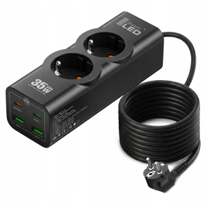Przedłużacz Listwa Zasilająca 2X 230V 3 Metry Rozdzielacz Ładowarka 35W GaN