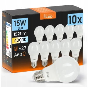 Żarówka LED E27 15W A60 1500lm Neutralna 4000K Klasyczna Nie Mruga 230V
