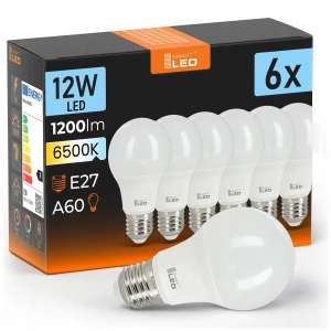 Żarówka LED E27 12W 1200 lm Mocna Zimna 6500K Klasyczna A60 230V NIE MRUGA