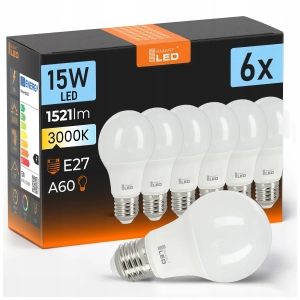 Żarówka LED E27 15W A60 1500lm Barwa Ciepła Nie Mruga Halogenowa 230V