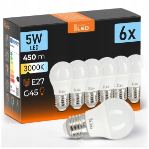 Żarówka LED E27 G45 5W 450 lm Barwa Ciepła 3000K Kulka Ball NIE MRUGA