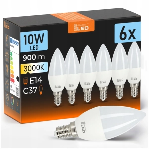 6x Żarówka LED E14 C37 10W 900 lm Ciepła 3000K Świeczka Świeca NIE MRUGA