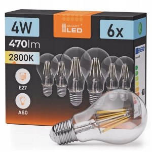 Żarówka LED E27 A60 4W 470 lm Barwa Ciepła 2800K Filament Dekoracyjna 230V