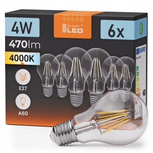 Żarówka LED E27 A60 4W 470 lm Barwa Neutralna 4000K Filament Dekoracyjna