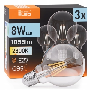Żarówka LED E27 G95 8W 1055 lm Barwa Ciepła 2800K Bańka Filament Edison