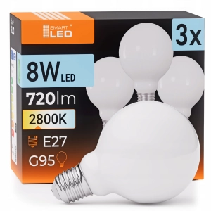 Żarówka LED E27 G95 8W 720 lm Barwa Ciepła 2700K Bańka Filament Biała Milky