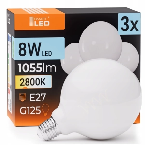 Żarówka LED E27 G125 8W 1055lm Barwa Ciepła 2800K Bańka Duża Filament Milk