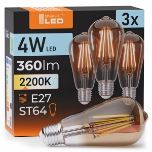 Żarówka LED E27 ST64 4W 360lm Barwa Ciepła 2200K Filament Edison Retro