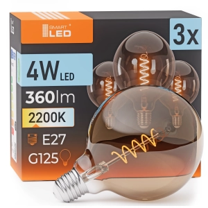 Żarówka LED E27 G125 4W 360lm Barwa Ciepła 2200K Filament Edison Ozdobna