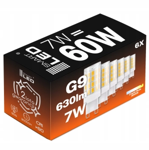 Żarówka LED G9 7W = 60W 630lm Biała Ciepła 3000K Energooszczędna Zestaw