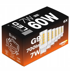 Żarówka LED G9 7W = 60W 700lm Barwa Biała Zimna 6000K Energooszczędna Mocna